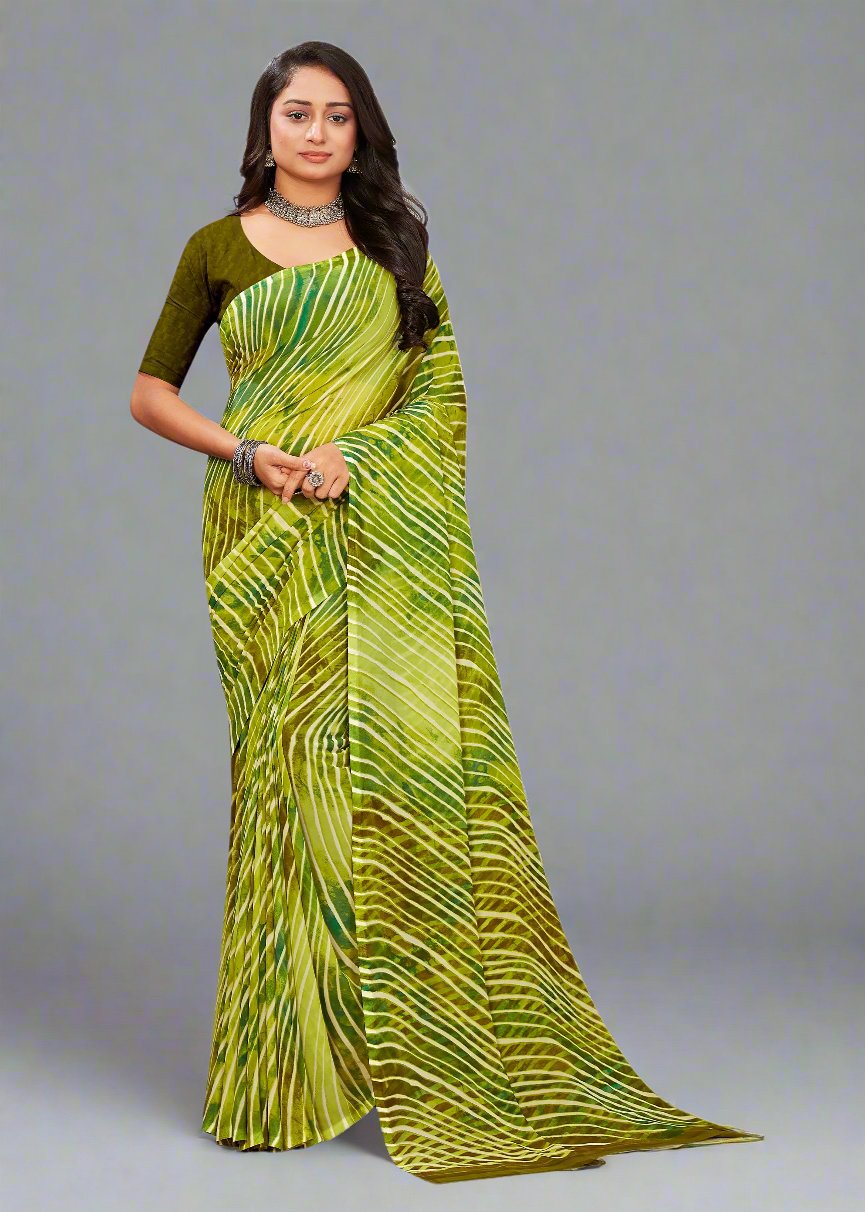 Pista Green Georgette Designer Saree with Lehariya Print - Indigo Prints 2436-B Pista Image 1