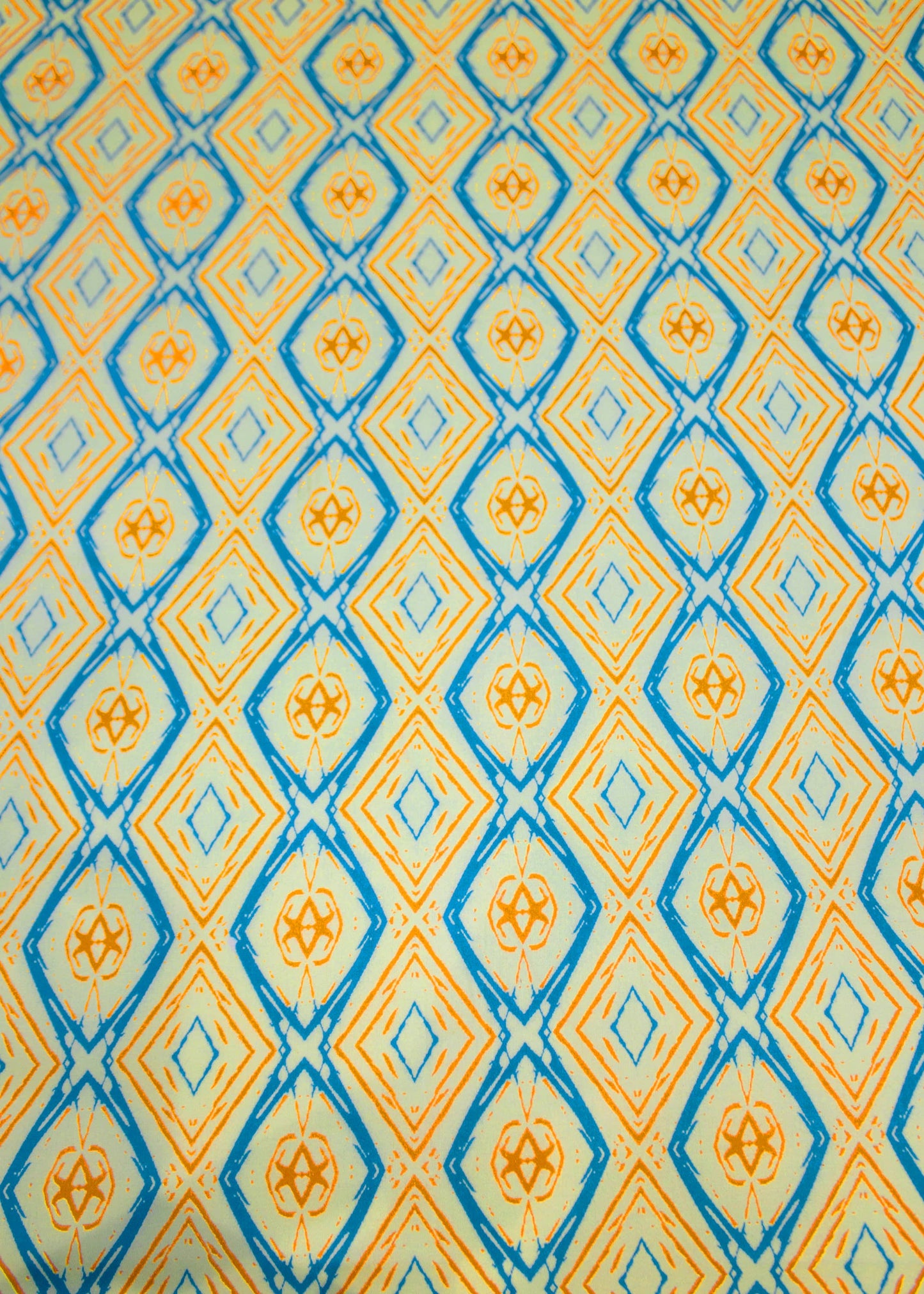 Pure Cotton Ikat Light Yellow Fabric With Geomatric Shape Printed - Cotton Fabric D.No. 3056 Light Yellow Side Image View