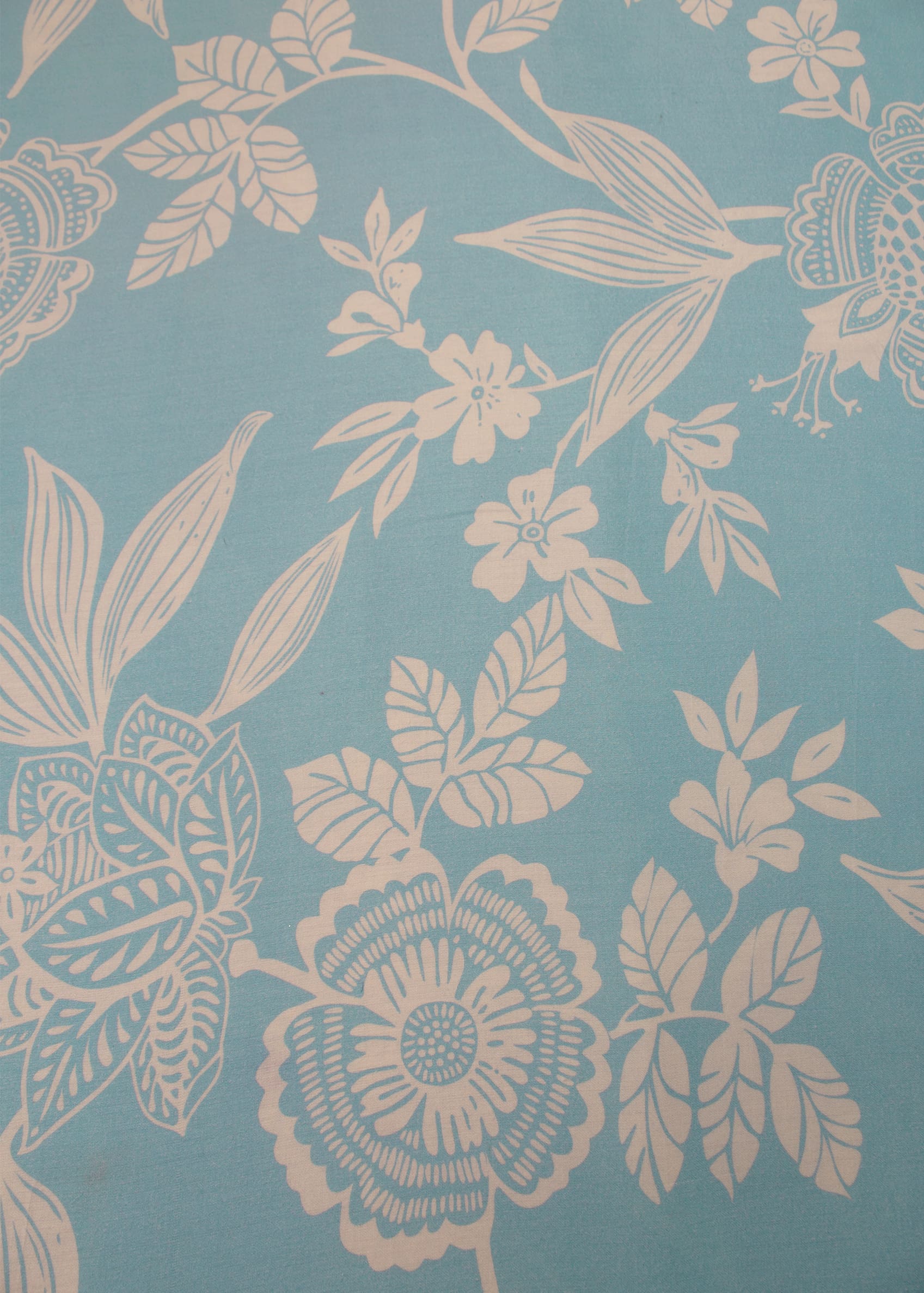 Pure Cotton Satin Aqua Blue Fabric With Floral digital Print - Pure Cotton Satin D.No. 1702 Aqua Blue Zoom View Image