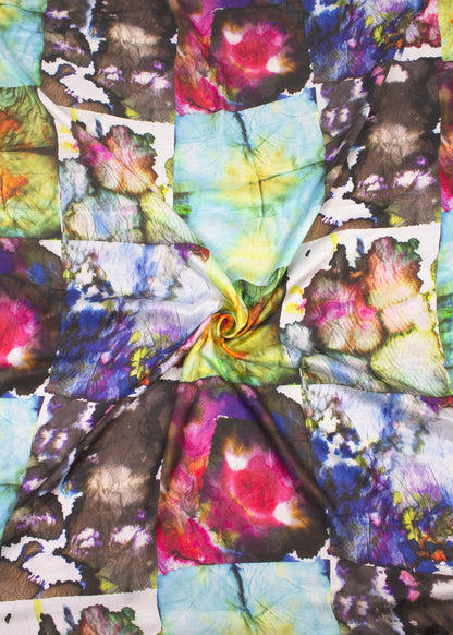 Pure Georgette Satin Pattern Fabric with Multicolor Abstract Digital Print - Pure Georgette Satin Pattern 9001 Multicolor First Image