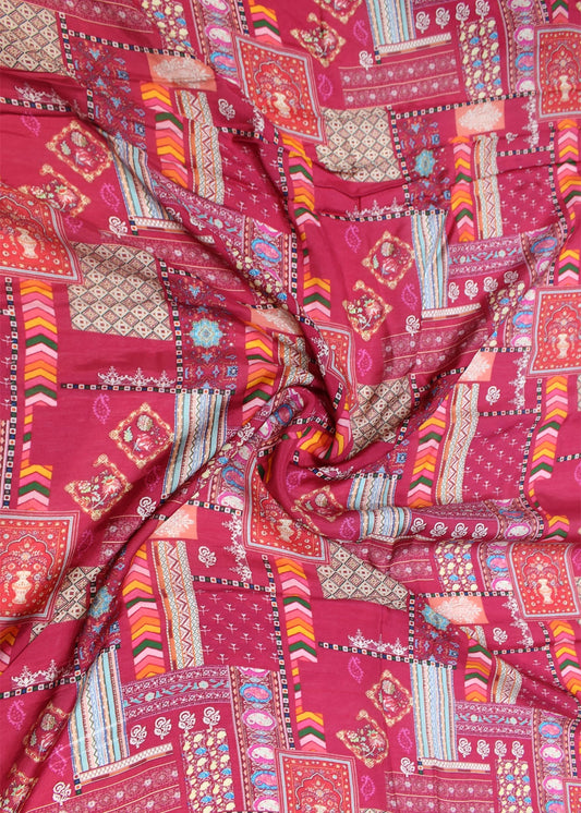 Pure Modal Silk Red Kalamkari Printed Fabric