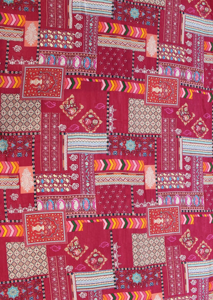 Pure Modal Silk Red Kalamkari Printed Fabric