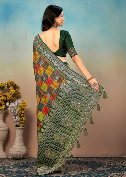 Pure Tussar Silk Saree with Multicolor Gharchola Prints, Fine Zari Border and Buttas - Spider Silk 5550 Multicolor Modeling 4