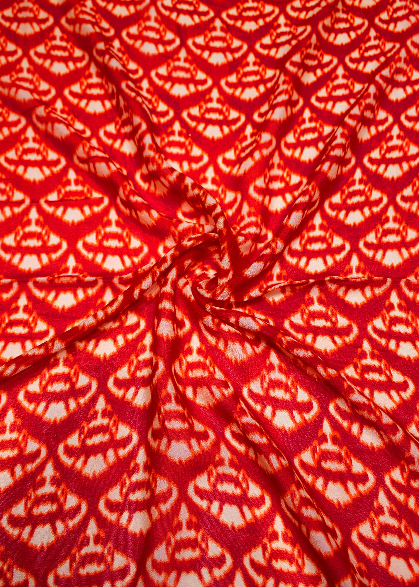 Red Ikat Table Print on Soft Viscose Georgette Fabric - Pure Viscose Georgette  D.No. 3502 Red 1