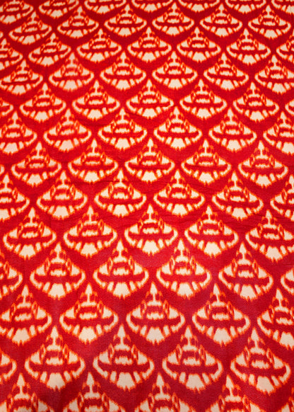 Red Ikat Table Print on Soft Viscose Georgette Fabric - Pure Viscose Georgette  D.No. 3502 Red 2