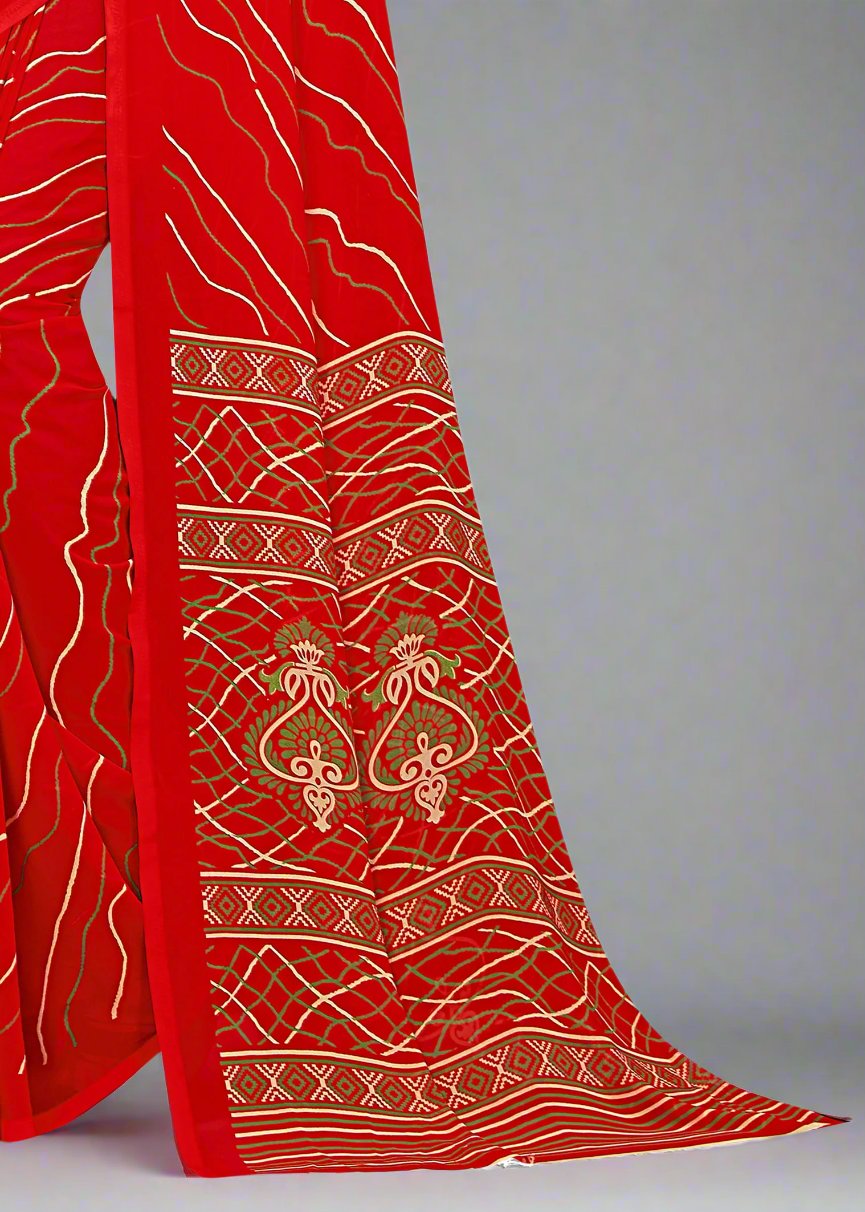 Red Lehariya Chiffon Saree Featuring a Solid Border - Heritage Silk D. No.4269-A Red Third Image