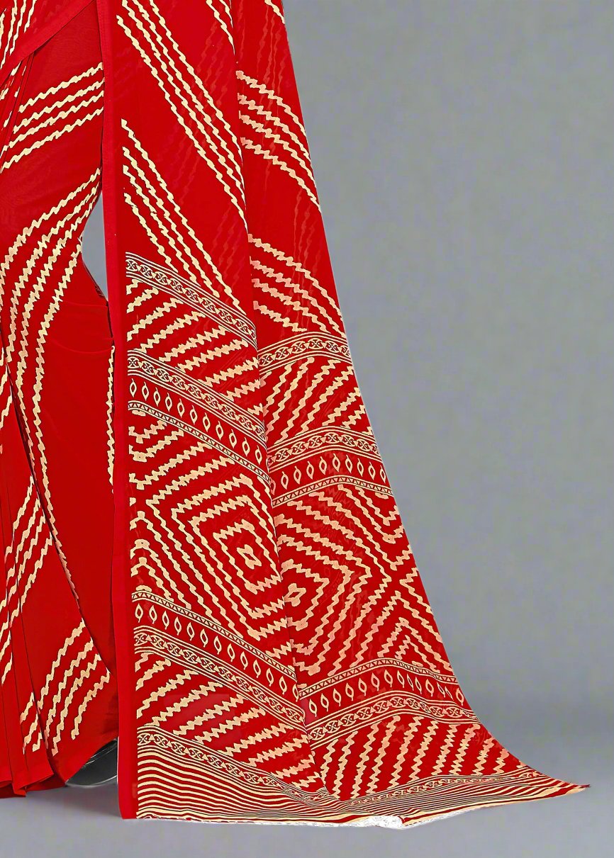 Red Lehariya Pattern Designer Saree in Georgette Fabric