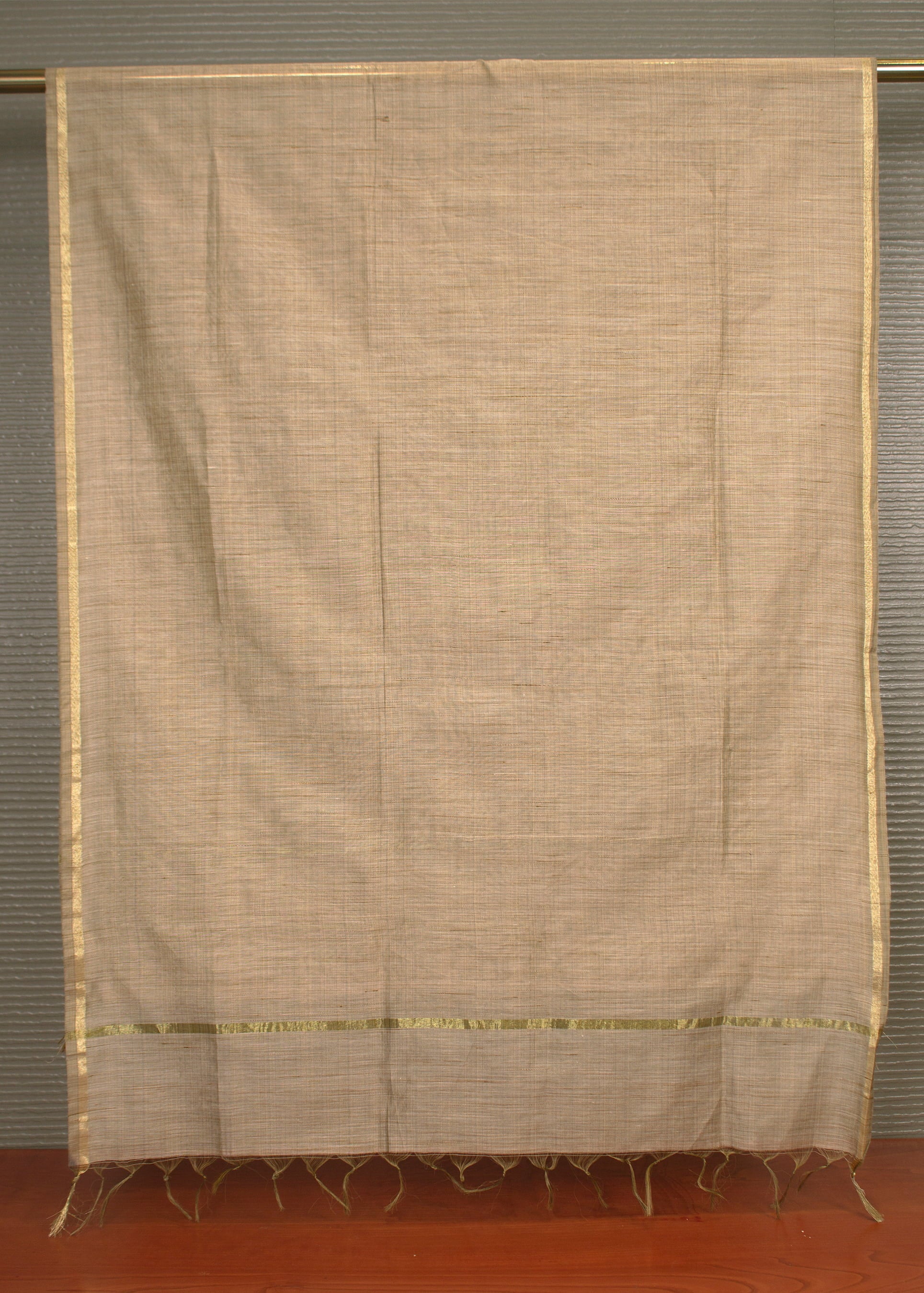 Sand Khadi Dupatta Featuring an Intricately Handwoven Zari Border - Handwoven 8703 Sand Full Image