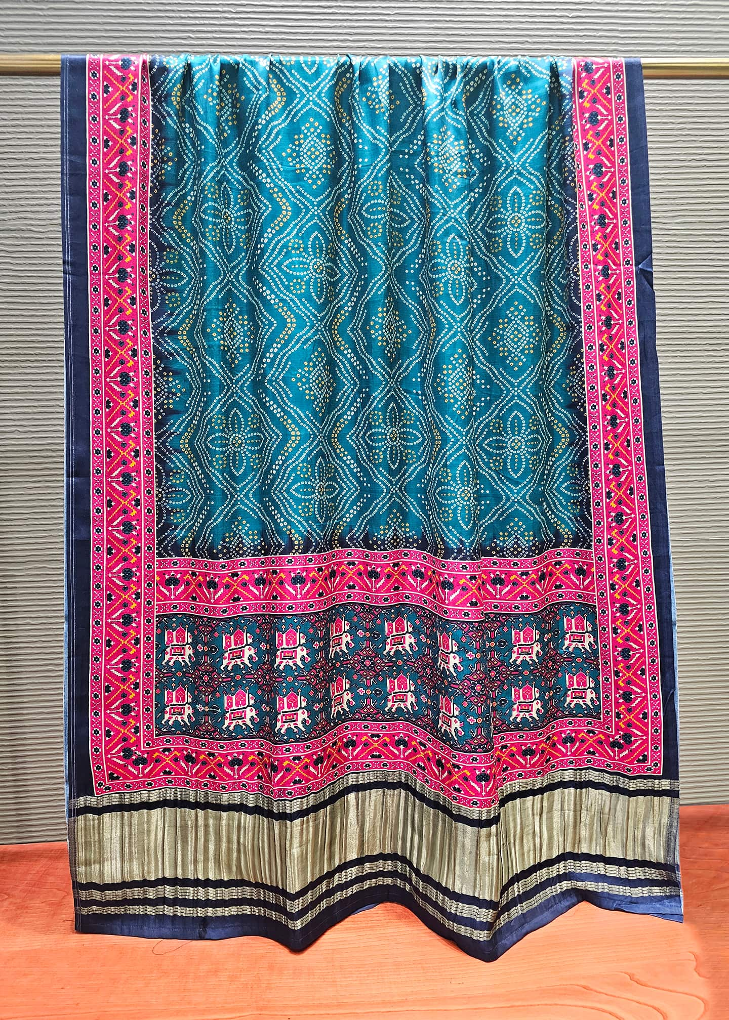 Sky Blue Bandhani Digital Printed Gaji Silk Dupatta with Zari Weave Border Image 2