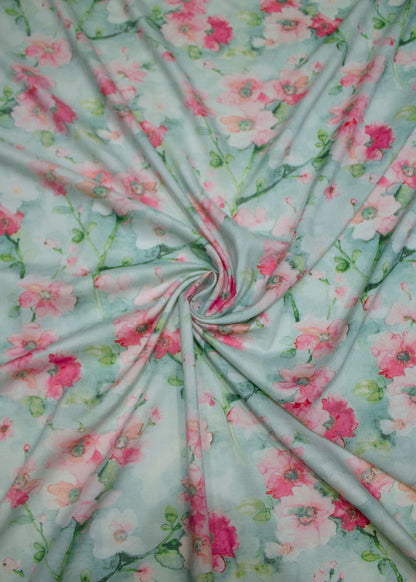 Soft Cotton Light Pista Floral Printed Fabric - Cotton Fabric D.No. 3044 Light Pista Front Image View