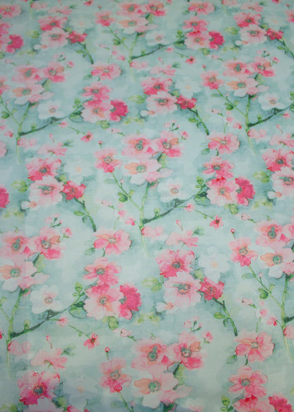 Soft Cotton Light Pista Floral Printed Fabric - Cotton Fabric D.No. 3044 Light Pista Side Image View