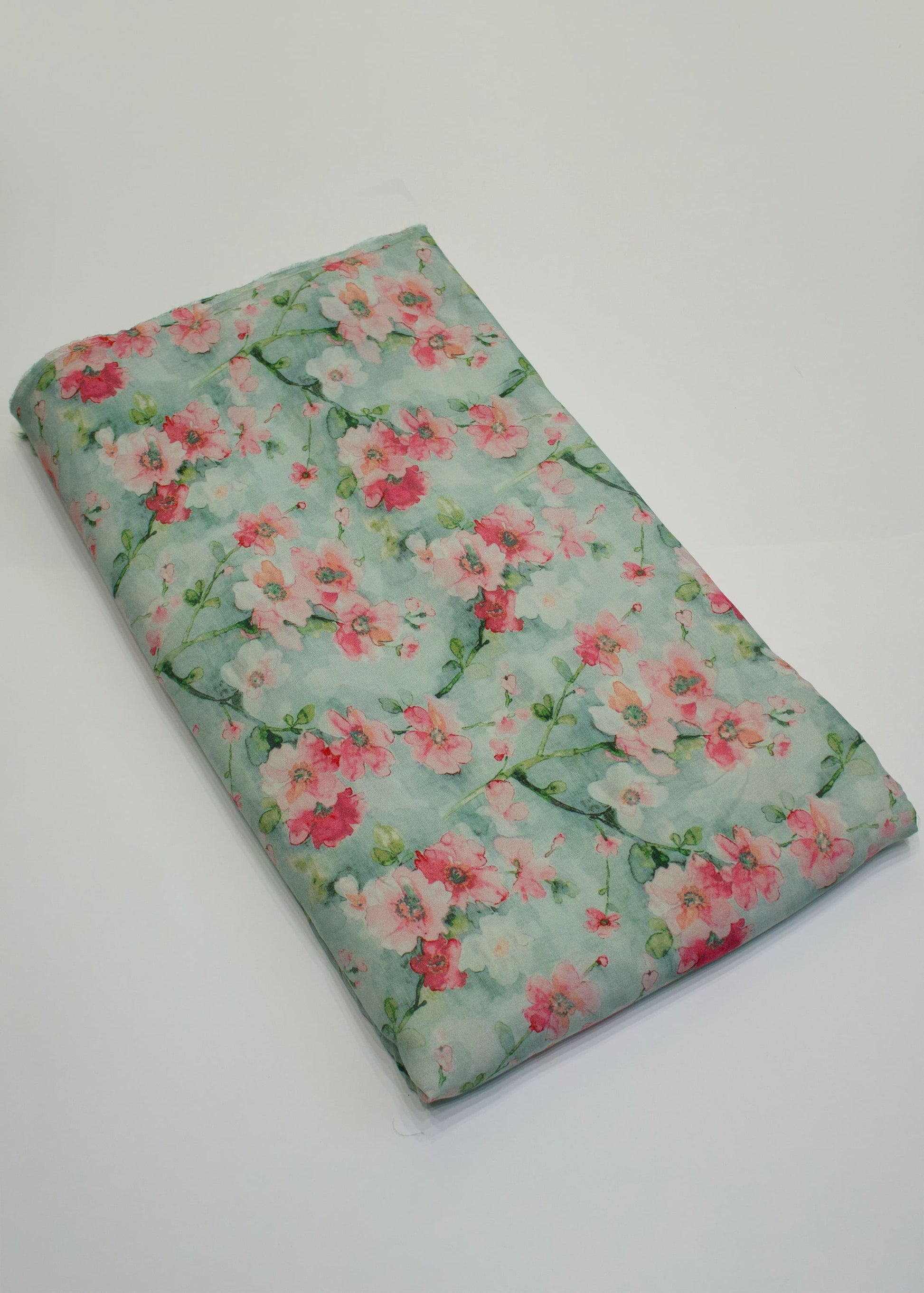 Soft Cotton Light Pista Floral Printed Fabric - Cotton Fabric D.No. 3044 Light Pista Zoom Image View