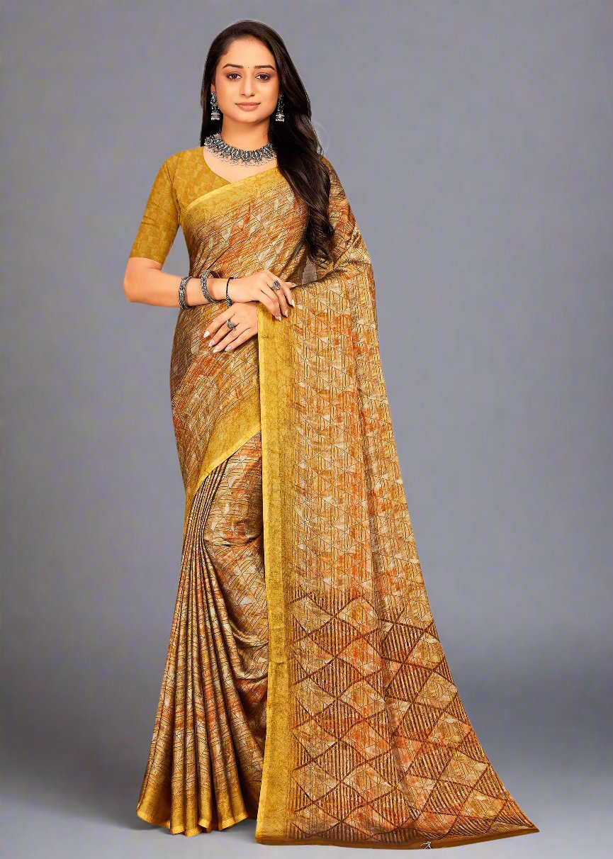 Stylish Gold Georgette Saree Featuring Modern Abstract Art - Tiny Prints 9120-B Gold Image 1