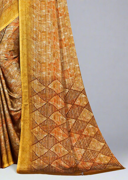 Stylish Gold Georgette Saree Featuring Modern Abstract Art - Tiny Prints 9120-B Gold Image 3