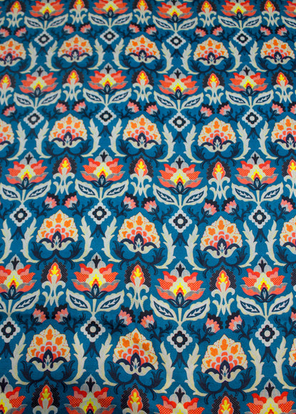 Teal Ethnic Floral Pattern Printed Pure Cotton Fabric - Cotton Fabric D.No. 3006 Teal Zoom Image