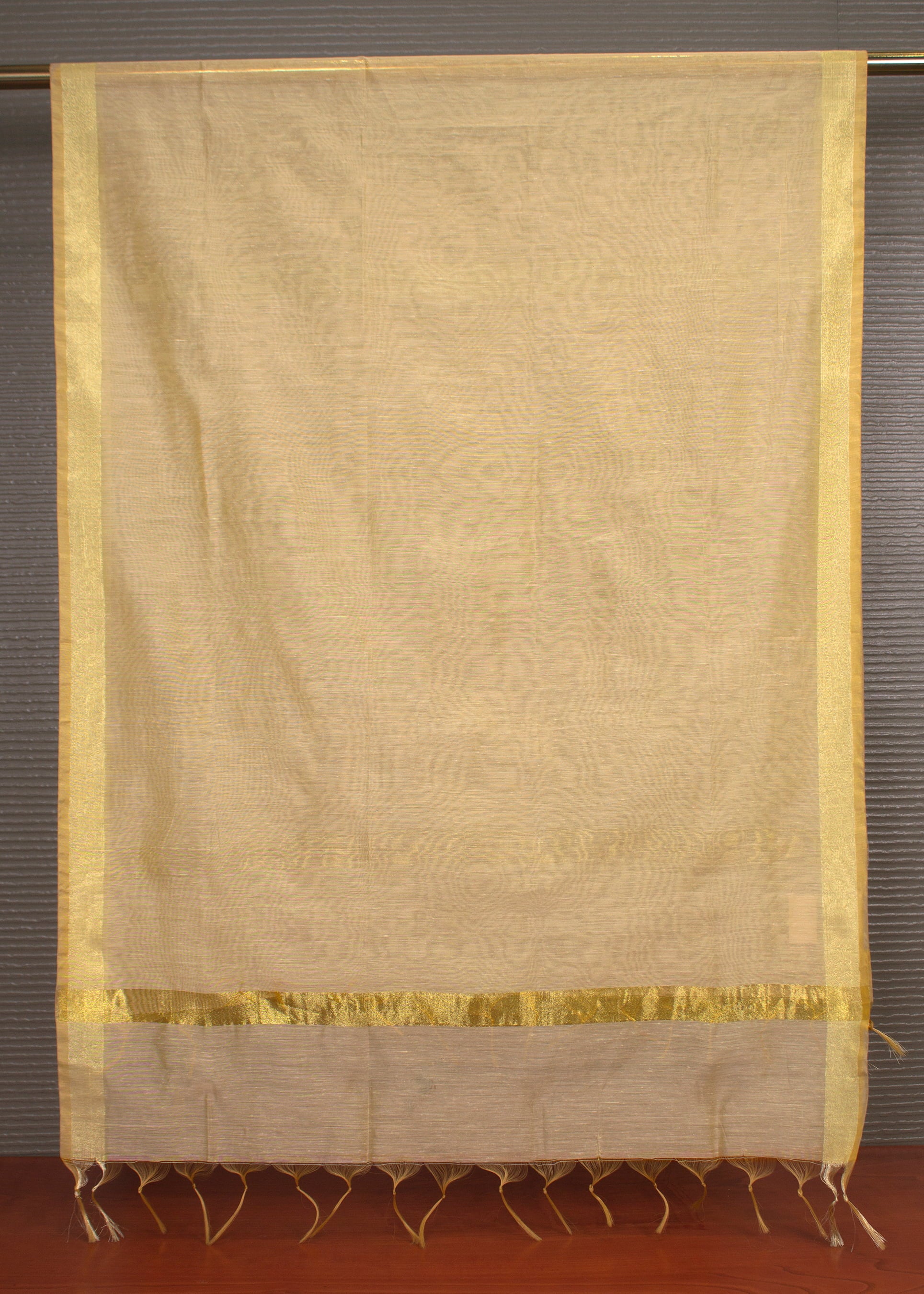 Traditional Handwoven Khadi Dupatta in Beige with Zari Border - Handwoven 8701 Beige Second Pose