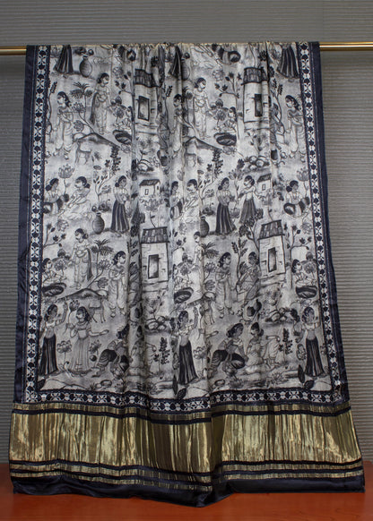 Traditional Multicolor Gaji Silk Dupatta with Ethnic Figure Digital Prints and Zari Woven Border - Pure Gaji Silk Dupatta 1134 Multicolor View 2