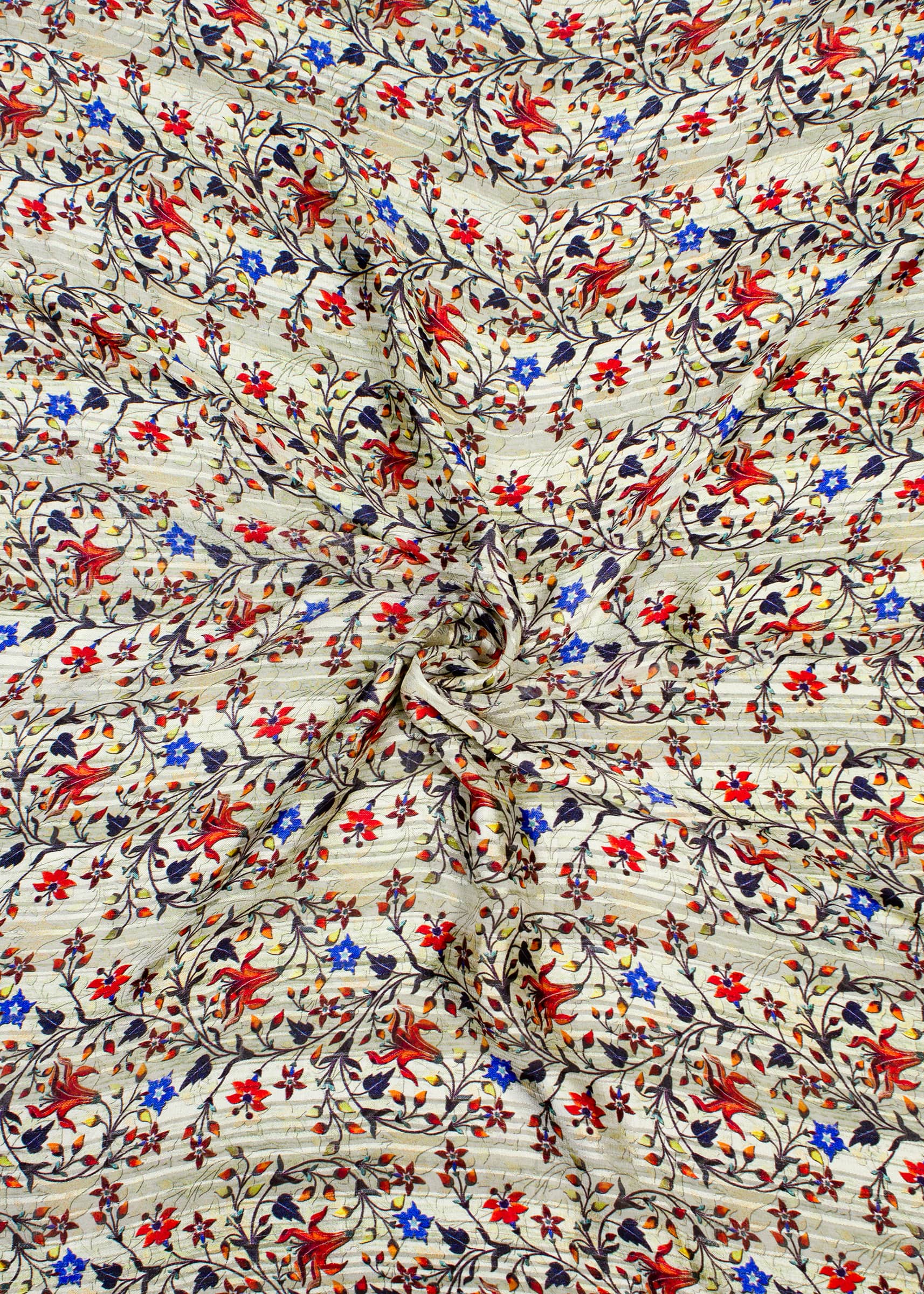 Vibrant Kalamkari Floral Print on Multicolor Digital Printed Soft Georgette Satin Pattern Fabric - Pure Georgette Satin Pattern 9007 Multicolor Pose 1