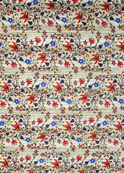 Vibrant Kalamkari Floral Print on Multicolor Digital Printed Soft Georgette Satin Pattern Fabric - Pure Georgette Satin Pattern 9007 Multicolor Pose 2