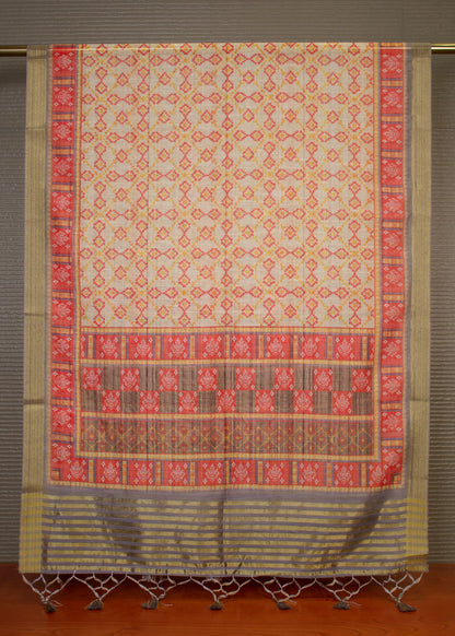 Vibrant Multicolor Patola Hard Linen Dupatta Adorned with Digital Prints, Zari Woven Border and Elegant Tassels - Hard Linen 2110 Multicolor 2