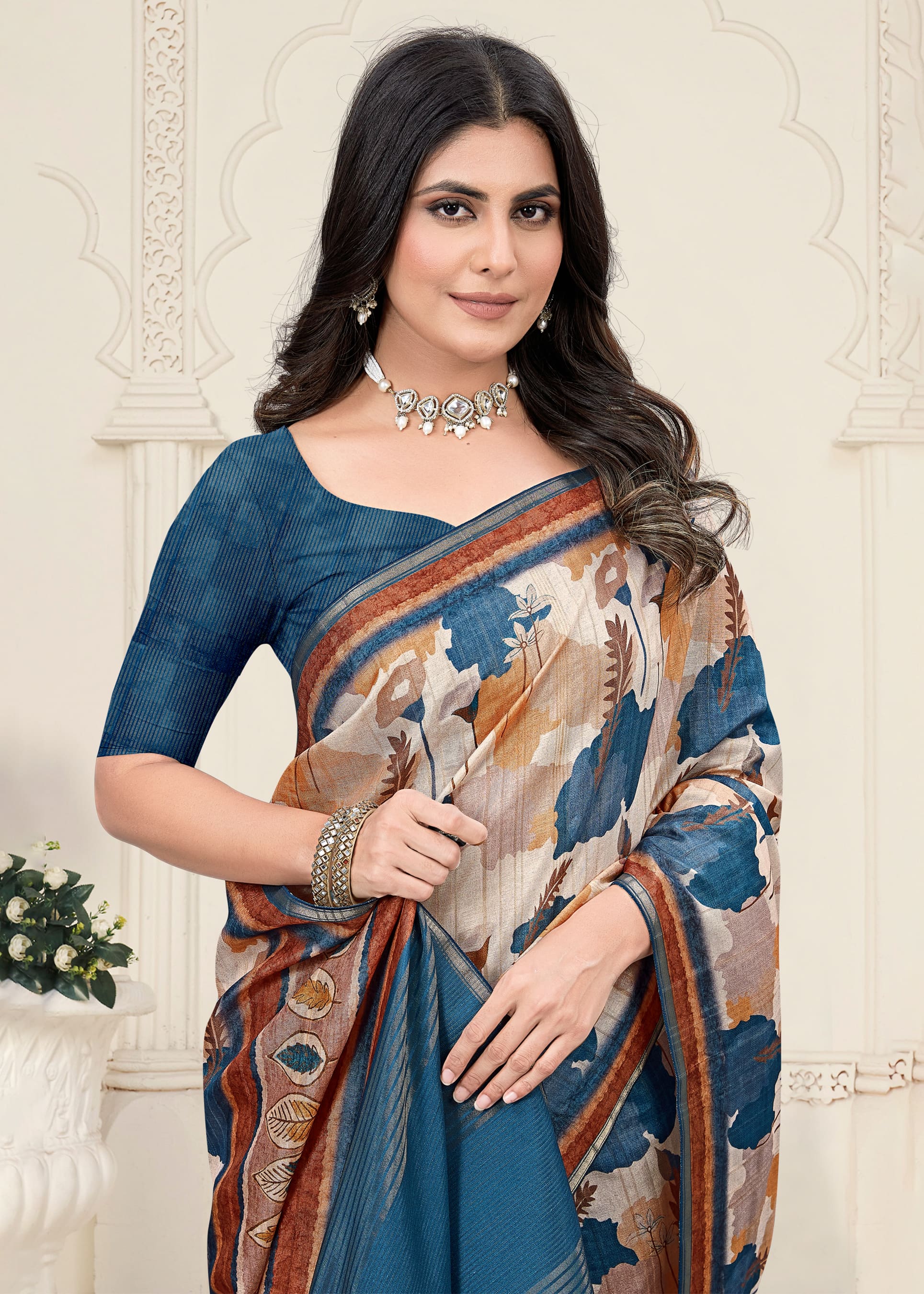 Vibrant Multicolor Tussar Silk Saree with Digital Abstract Motifs, Zari Accents, and Chit Pallu - Zodiac Silk 71019 - Multicolor Side Image