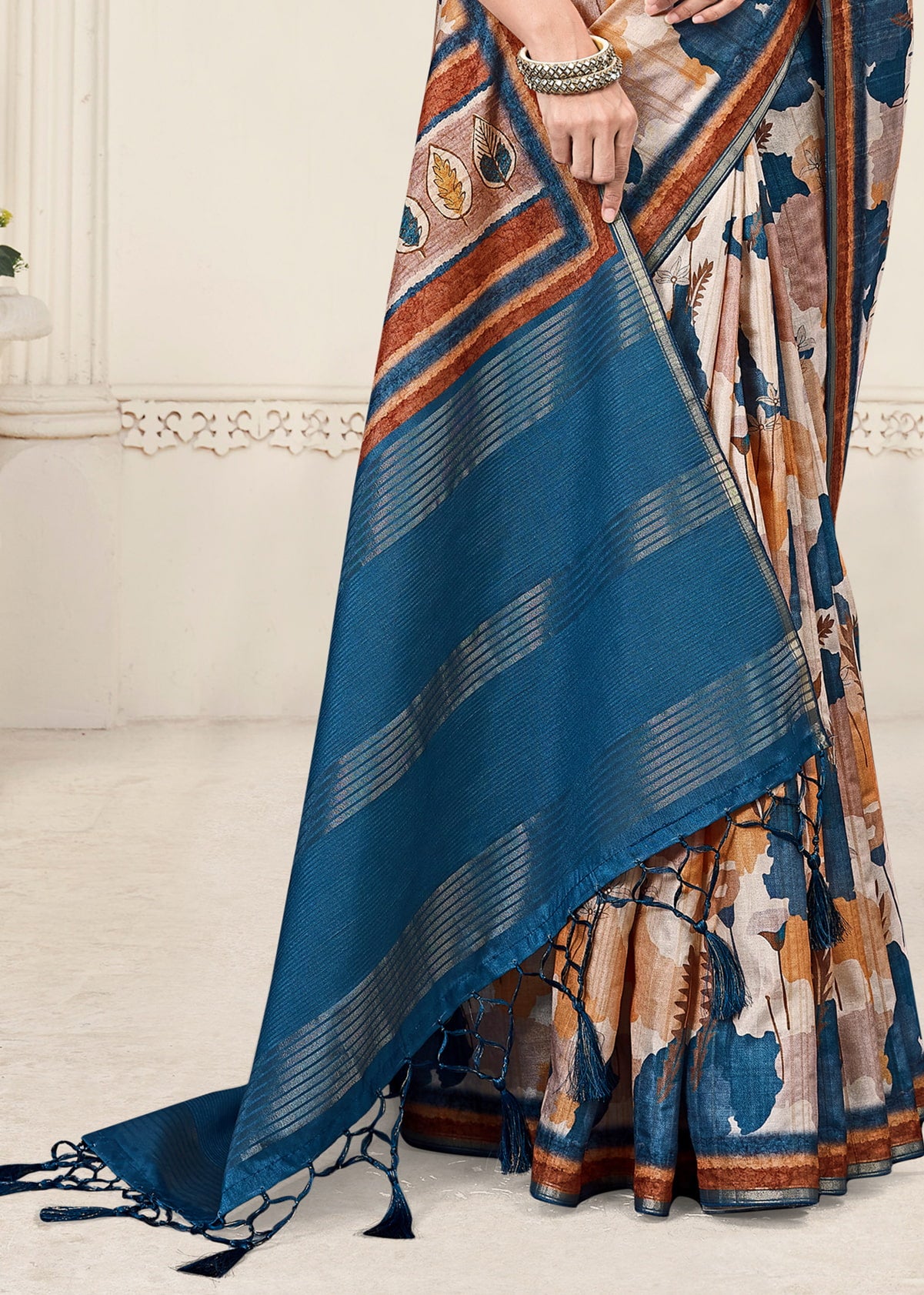 Vibrant Multicolor Tussar Silk Saree with Digital Abstract Motifs, Zari Accents, and Chit Pallu - Zodiac Silk 71019 - Multicolor Zoom Image