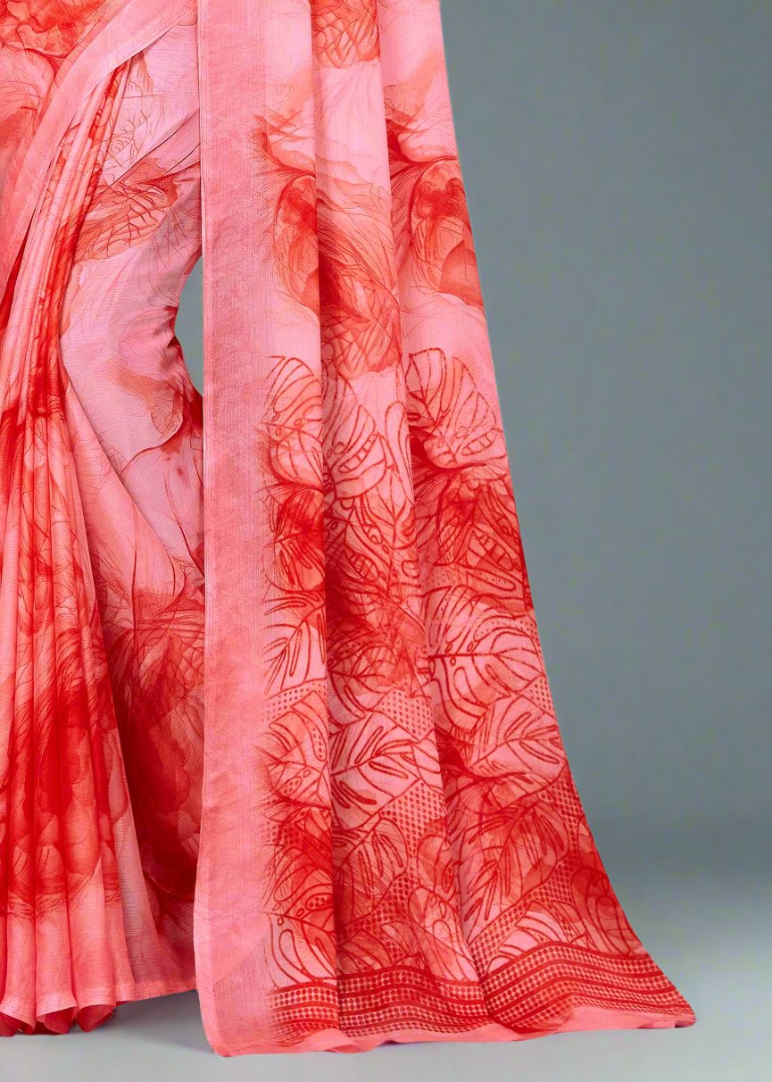 Vibrant Peach Abstract Floral Chiffon Designer Saree - Heritage Silk D. No.4257-A Peach 3