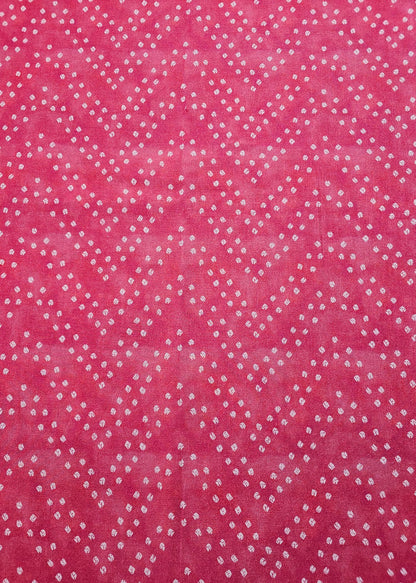 Zig Zag Bandhej Design Printed on Punch Pink Pure Cotton Linen Fabric - Pure Cotton Linen D.No. 3205 Punch Pink 2