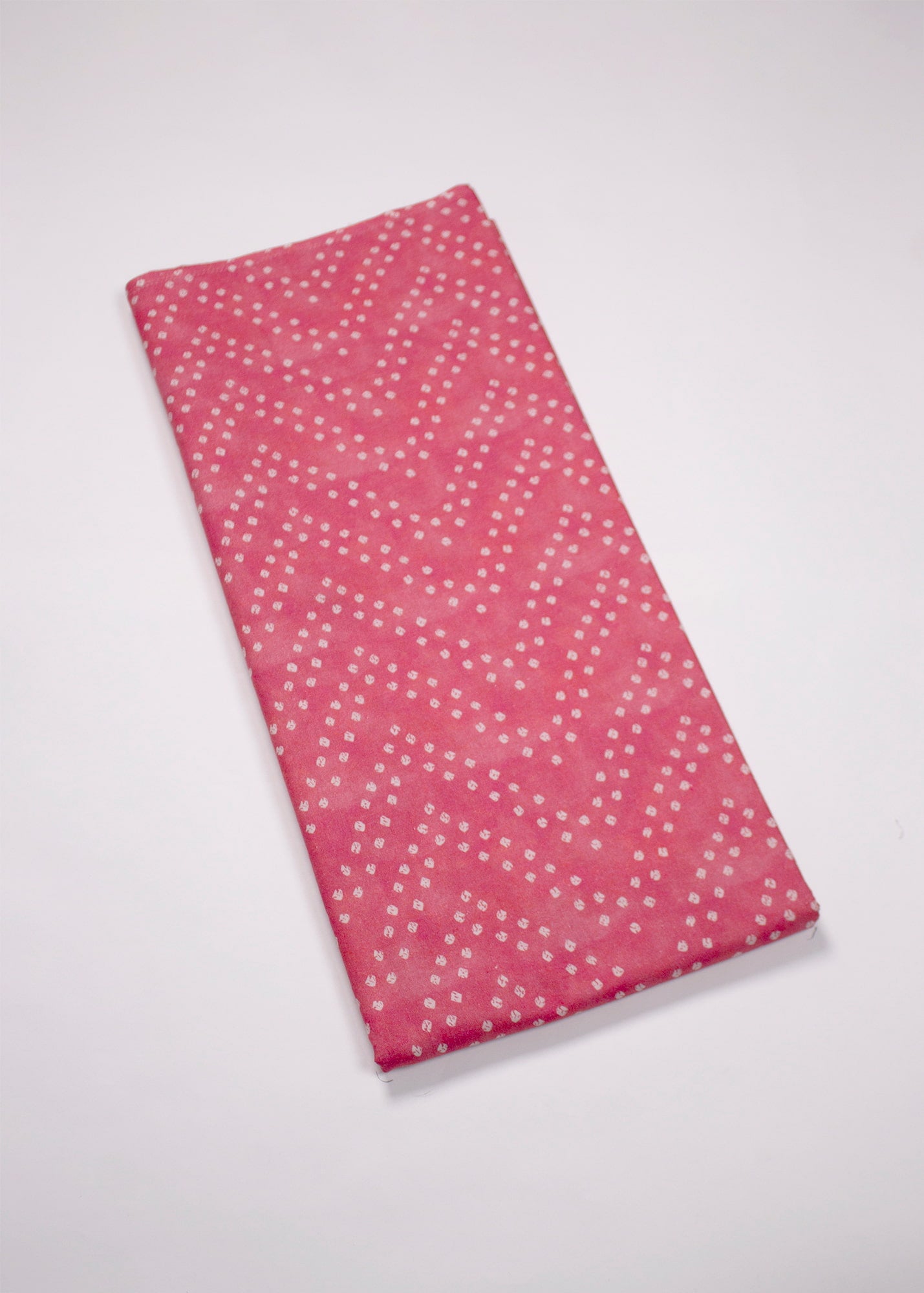 Zig Zag Bandhej Design Printed on Punch Pink Pure Cotton Linen Fabric - Pure Cotton Linen D.No. 3205 Punch Pink 3